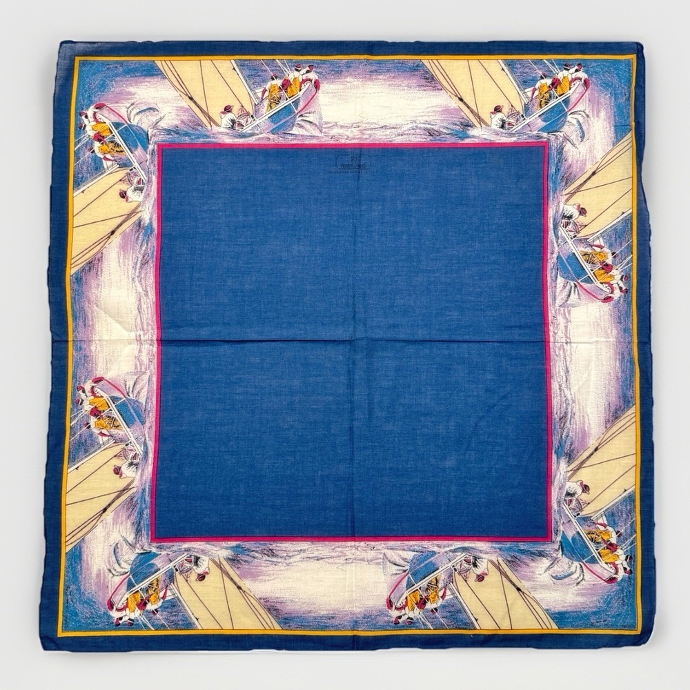 Vintage Ferrell Reed Sailboat Handkerchief Pocket Square Cotton Made In Italy